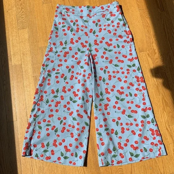 Cherry print 2 piece tube top and wide leg pant set by Maeve/Anthropologie - Picture 3 of 5